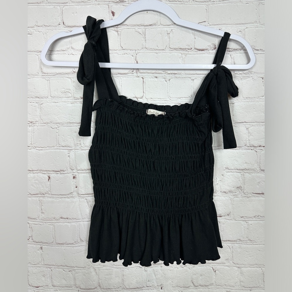 Altar'd State black ruched sleeveless Crop Top tie‎ shoulders, sz S Made in USA